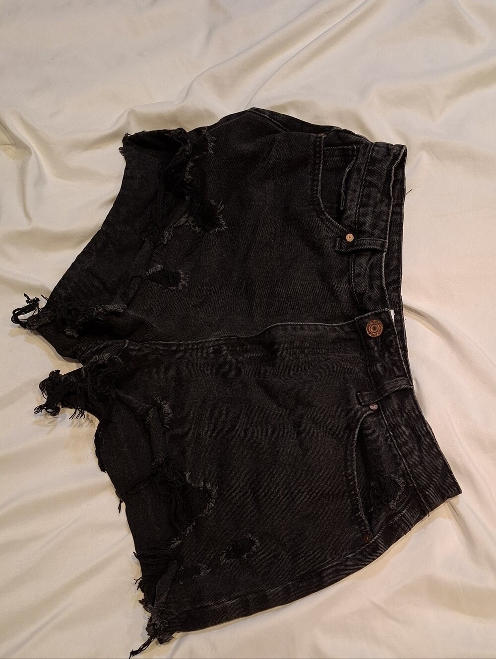 Denim Blvd Los Angeles Distressed Black Denim Shorts Size L Frayed Cutoffs